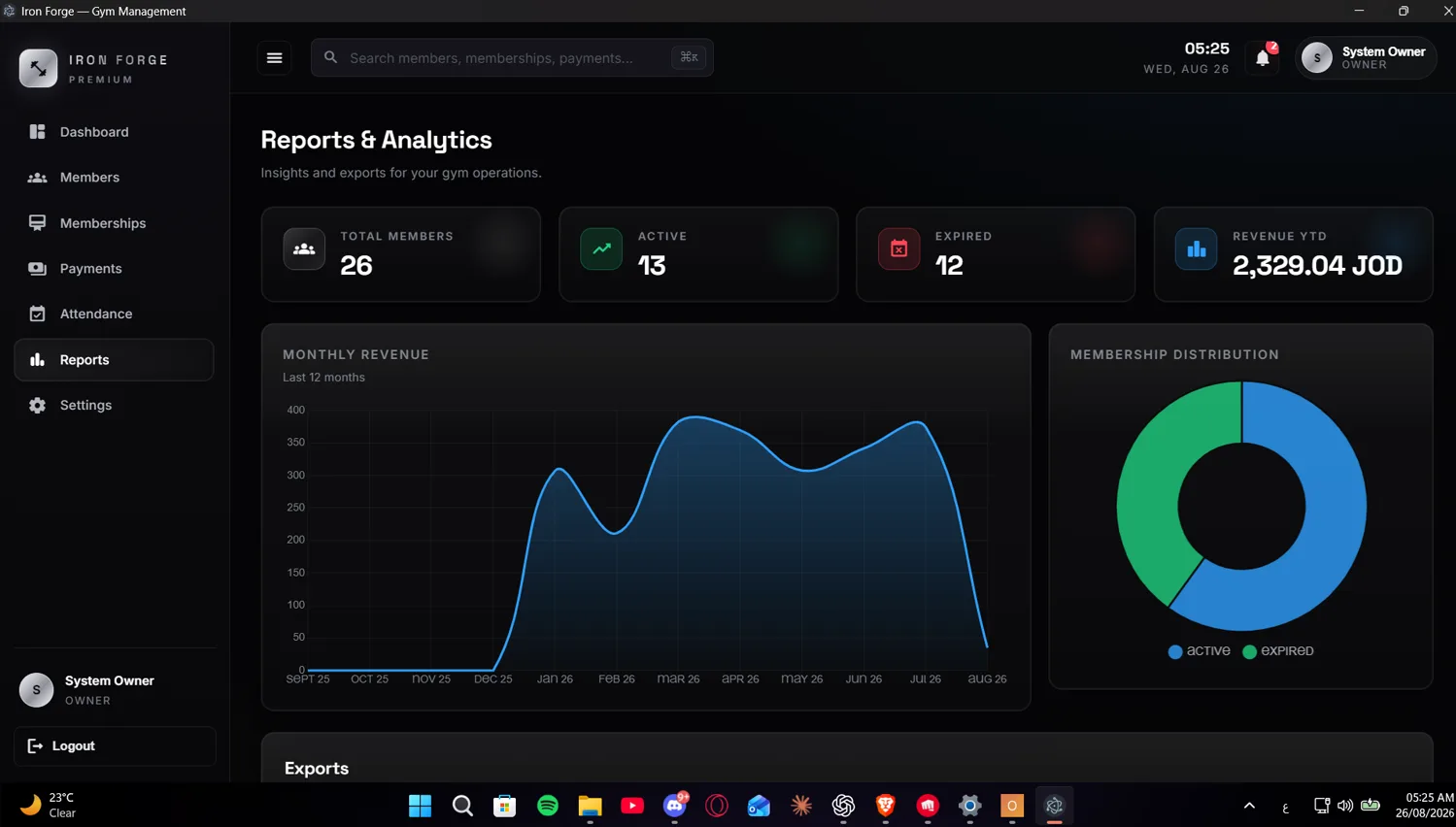 Iron Forge reports screen